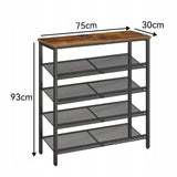 Rustykalna Szafka na Buty 5 Poziomów Brązowo Czarna 75 × 30 × 93 cm