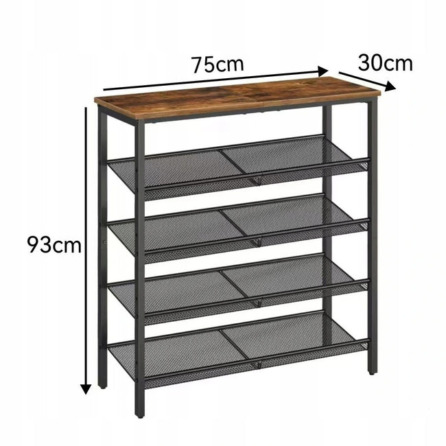 Rustykalna Szafka na Buty 5 Poziomów Brązowo Czarna 75 × 30 × 93 cm