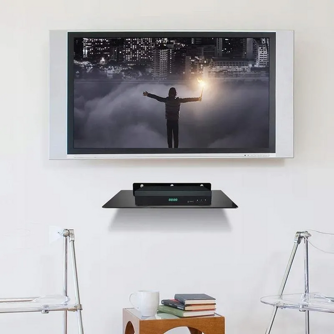 Półka ścienna RTV - Szklana 280 × 170 mm, czarna