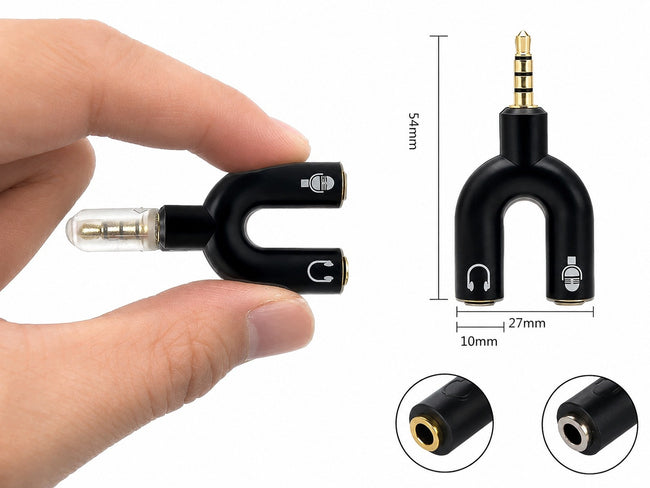 Adapter Betune mini jack 3,5 mm na słuchawki i mikrofon, czarny