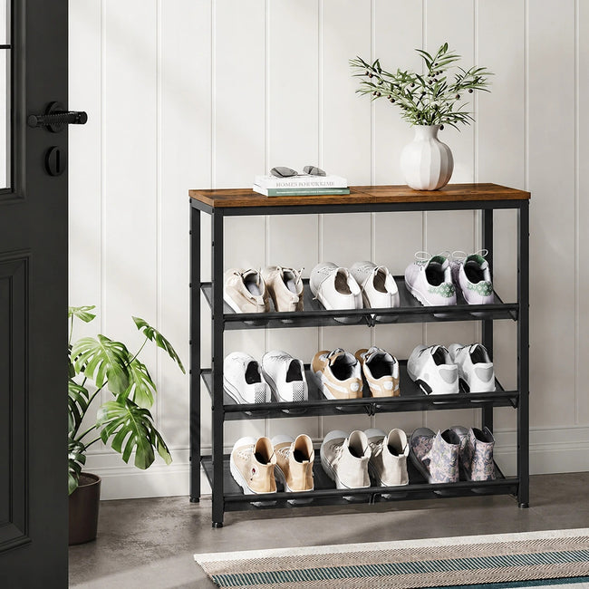 Rustykalna Szafka na Buty 5 Poziomów Brązowo Czarna 75 × 30 × 93 cm