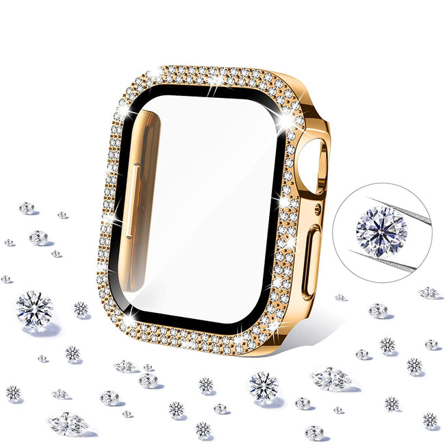 Etui z Diamencikami + Szkło do Apple Watch - 38 mm - Złoty