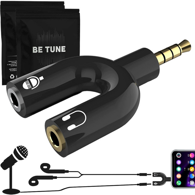 Adapter Betune mini jack 3,5 mm na słuchawki i mikrofon, czarny