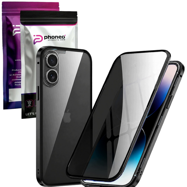 Etui Phoneo Dual Magneto 360° do iPhone 17 ze szkłem Anti Spy