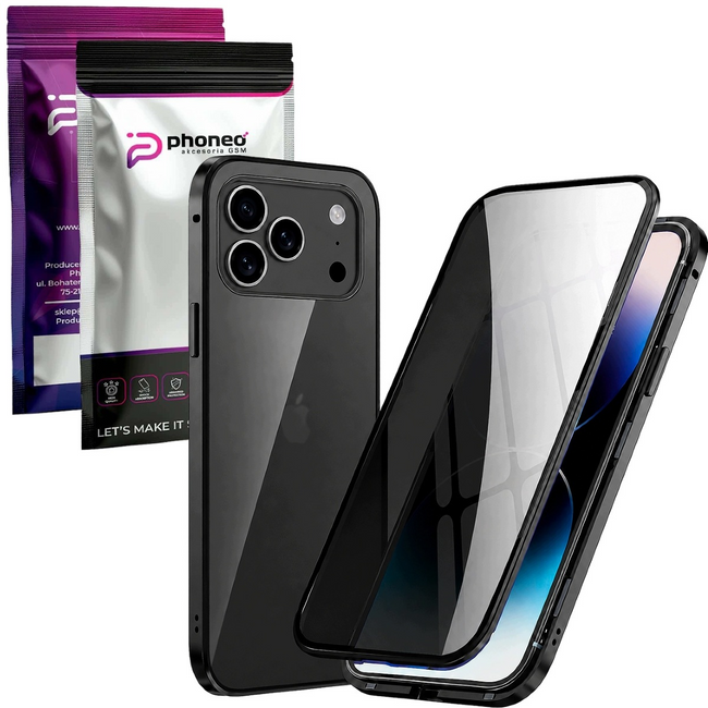 Etui Phoneo Dual Magneto 360° do iPhone 17 Pro ze szkłem Anti Spy