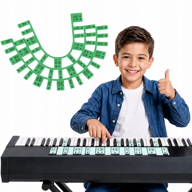 Fluorescencyjne nakładki z nutami na pianino i keyboard, 88 klawiszy