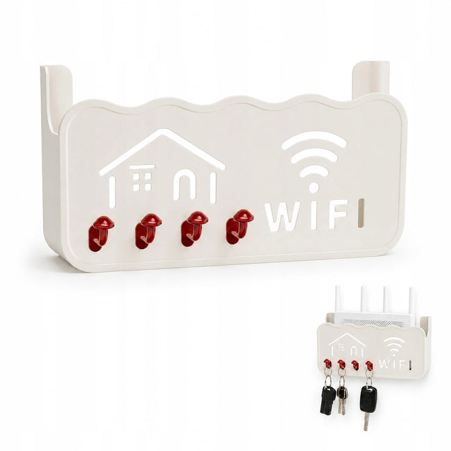 Półka na Router WiFi z Wieszakiem na Klucze Biała 2w1