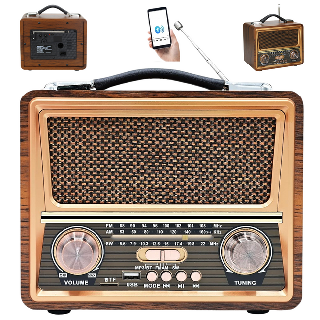 Radio Retro FM z Anteną, Głośnik BT, Powerbank 3w1