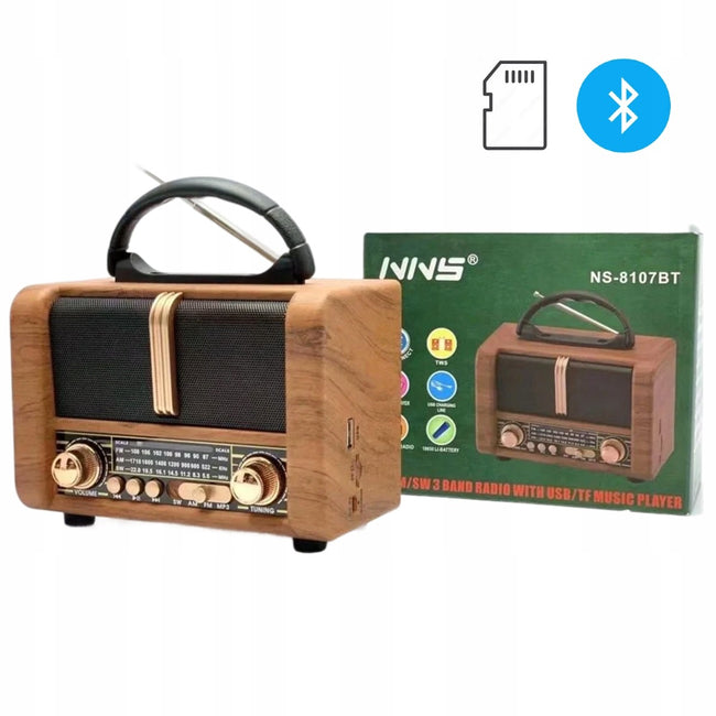Radio Retro AM FM SW z Anteną, Głośnik BT (v2) - Bluetooth 5.0