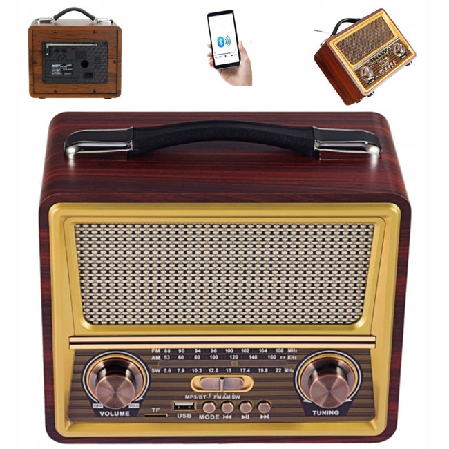 Radio Retro FM z Anteną, Głośnik BT, Powerbank 3w1 (v3)