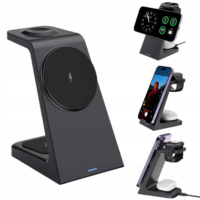 Stacja Ładująca Bezprzewodowa z MagSafe do Apple iPhone (Apple Watch, AirPods) - Czarna - 4w1