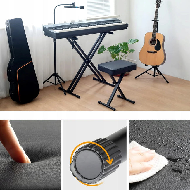 Regulowana Ława do Pianina i Keyboardu Czarna Składana - 4 stopnie