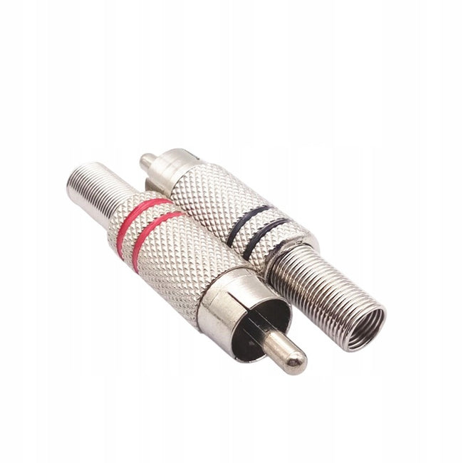 2x Metalowy Wtyk Męski RCA CINCH na Kabel - 50 mm, lutowany