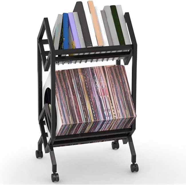 Stojak / Organizer na Płyty Winylowe Gramofonowe i CD 2-poziomowy + Kółka