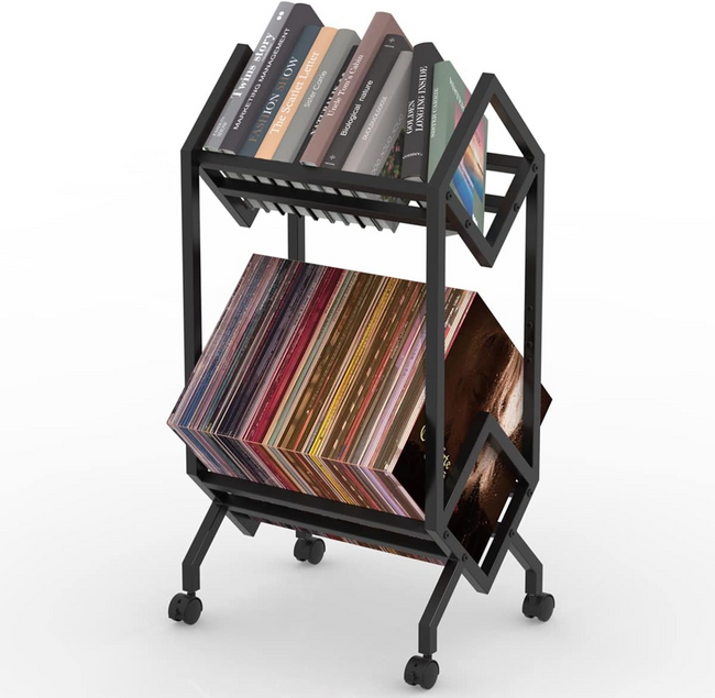 Stojak / Organizer na Płyty Winylowe Gramofonowe i CD 2-poziomowy + Kółka