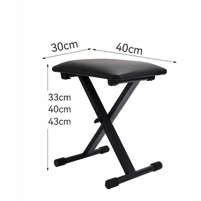 Regulowana Ława do Pianina i Keyboardu Czarna Składana 33/40/43 cm