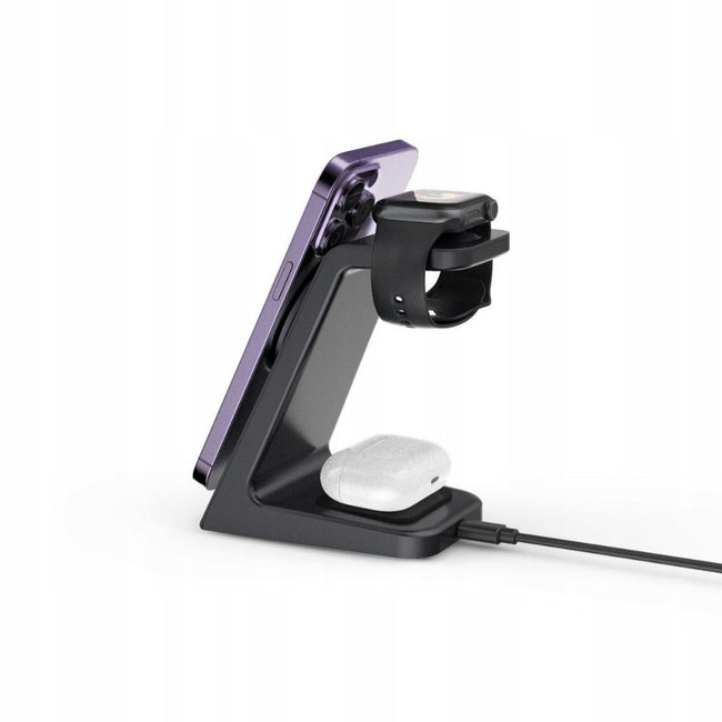 Stacja Ładująca Bezprzewodowa z MagSafe do Apple iPhone (Apple Watch, AirPods) - Czarna - 4w1