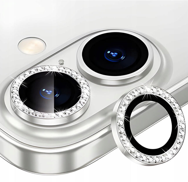 Ring z Cyrkoniami ze Szkłem Hartowanym na Obiektyw Aparatu - iPhone 17 - Srebrny