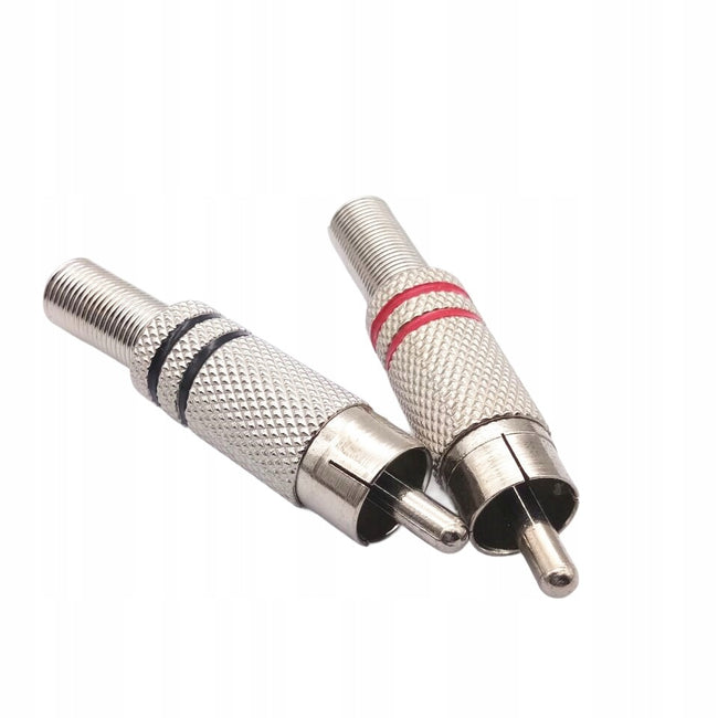 2x Metalowy Wtyk Męski RCA CINCH na Kabel - 50 mm, lutowany