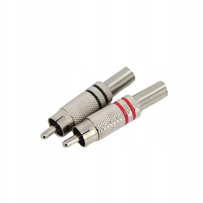 2x Metalowy Wtyk Męski RCA CINCH na Kabel - 50 mm, lutowany