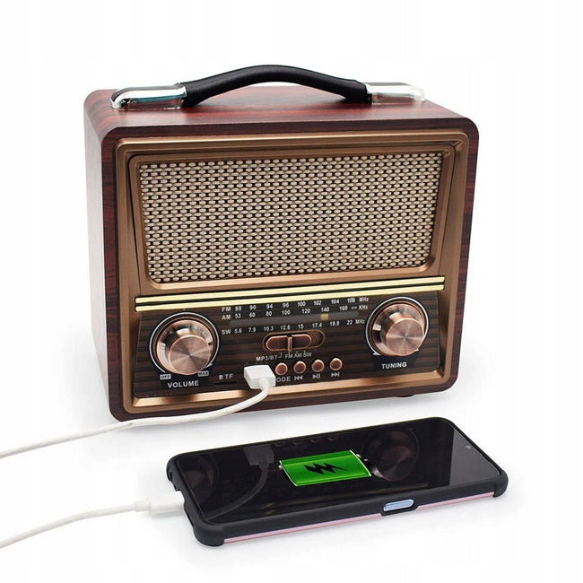 Radio Retro FM z Anteną, Głośnik BT, Powerbank 3w1 (v2)