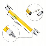 Długopis Multitool Wielofunkcyjny 6w1 - Linijka, Śrubokręt, Poziomica, Rysik, Pen - Żółty