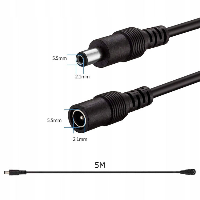 Przedłużacz zasilania DC 5.5mm / 2.1mm - 5 m, 12V, 5A