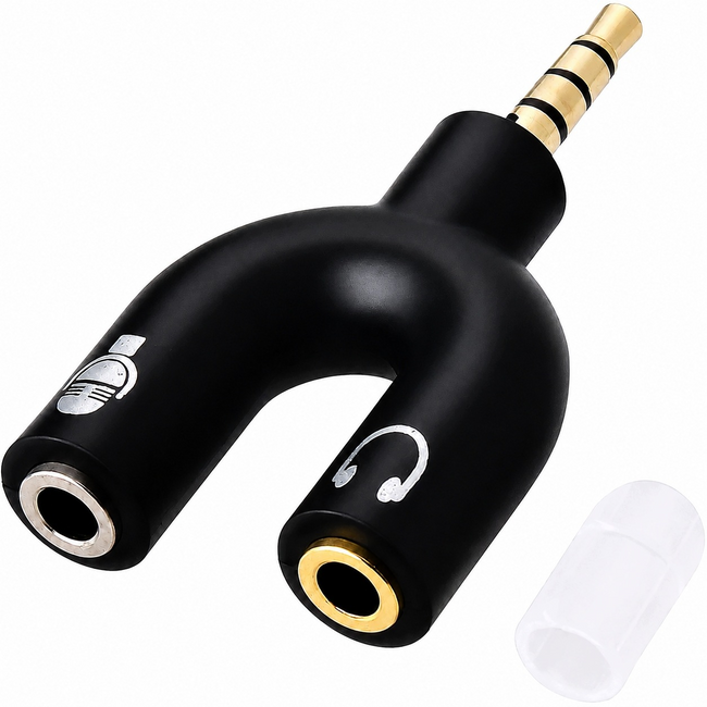 Adapter Betune mini jack 3,5 mm na słuchawki i mikrofon, czarny