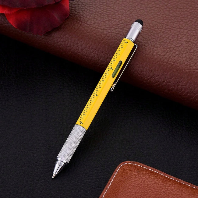 Długopis Multitool Wielofunkcyjny 6w1 - Linijka, Śrubokręt, Poziomica, Rysik, Pen - Żółty
