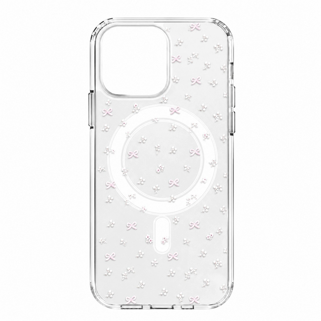 Etui Phoneo Bow Mag do iPhone 16 Pro, kwiaty i kokardki, do MagSafe
