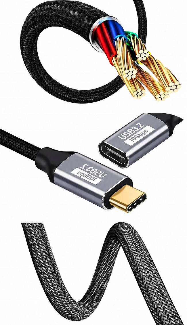 Przedłużacz Phoneo USB-C 3.2 1 m, PD 100 W, 10 Gb/s, 4K 60 Hz