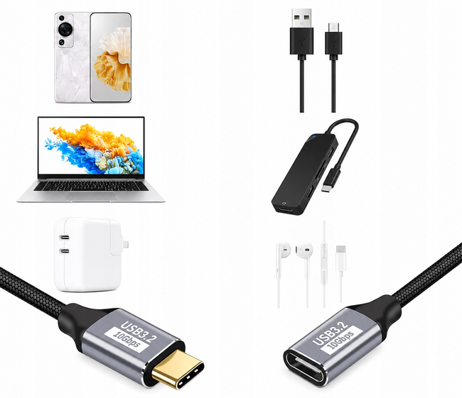 Przedłużacz Phoneo USB-C 3.2 1 m, PD 100 W, 10 Gb/s, 4K 60 Hz