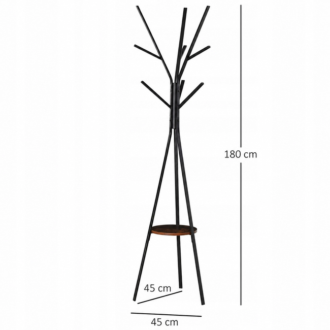 Wieszak Stojący Metalowy Czarny 180 cm z 9 Haczykami