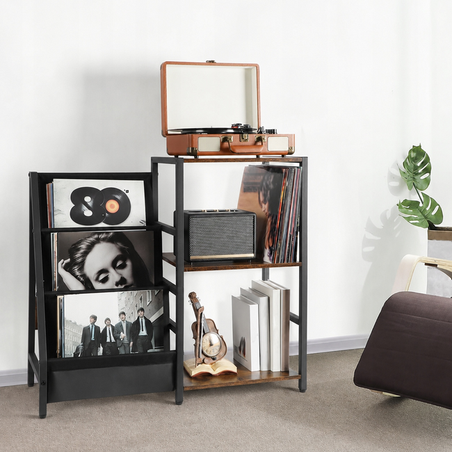 Regał 2w1 pod gramofon i na około 200 płyt winylowych LP, vintage loft