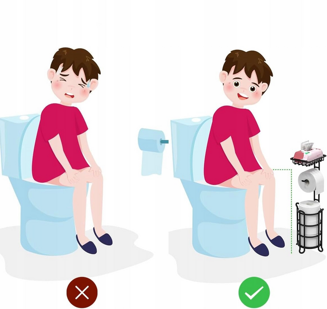Stojak WC na Papier Toaletowy z Półką Czarny Wolnostojący