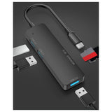 HUB, Rozdzielacz - USB-C - 3xUSB + Czytnik Kart SD / Micro SD