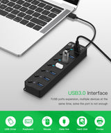 HUB / Rozdzielacz - 7 Portów USB + Włączniki