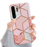 Etui Marble Gold Case - Huawei P30 Pro - Różowy