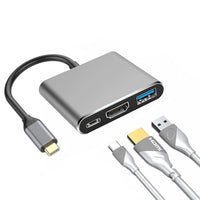 Adapter 3w1 HUB USB-C HDMI 4K MacBook - HDMI, USB‑C, USB 3.0